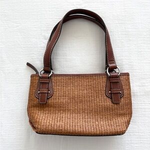 Y2K Fossil small brown straw & leather shoulder bag